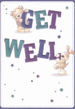 Radiating warmth and playful cheer, this get well card embodies the friendly community spirit of Ealing, perfect for sharing kindness across the neighbourhood-from South Ealing to Pitshanger Lane. Two adorable characters, a fuzzy teddy bear and a lively puppy, take centre stage, both delightfully balancing and embracing the oversized, colourful letters that proclaim 'Get Well.' Hues of indigo and teal sweep through the typography, providing a vibrant contrast against the card's soft, cream-white background-much like the way fresh violets and irises stand out in a hand-gathered bouquet. Sparkling stars of blue and purple scatter across the design, infusing it with an air of playful wonder and hope, inviting smiles even on challenging days. Every detail, from the plush, almost touchable fur of the friends to the buoyant energy in their poses, creates an emotional salve similar to the comfort of a surprise floral delivery. Crafted with the thoughtful care of a local Ealing florist, this card extends genuine comfort and tender encouragement to anyone on the mend, making each well wish as personal and uplifting as a fresh bouquet delivered to a doorstep on a sunny Ealing morning.